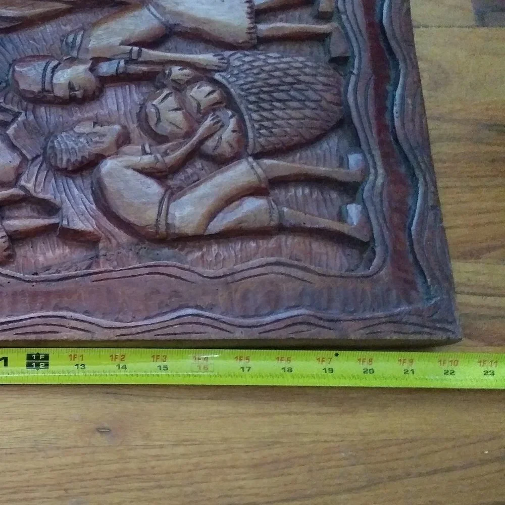 Vintage Wood Folk Art Carved Wall Hanging Rustic Country Farmhouse decor